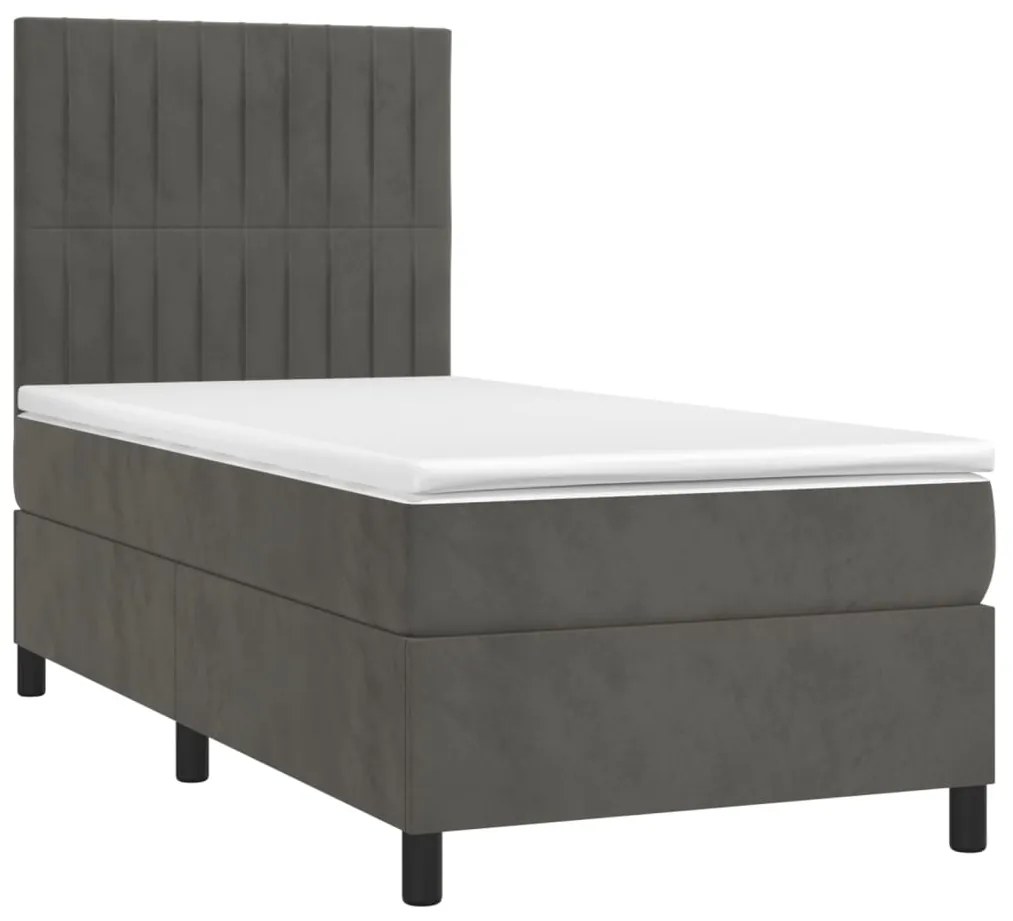 vidaXL Κρεβάτι Boxspring με Στρώμα Σκούρο Γκρι 80x200 εκ. Βελούδινο