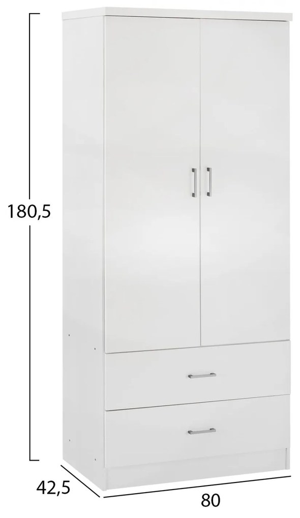 Ντουλάπα REINA Δίφυλλη με 2 Συρτάρια Λευκή 80x42.5x180.5 εκ. 80x42.5x180.5 εκ.