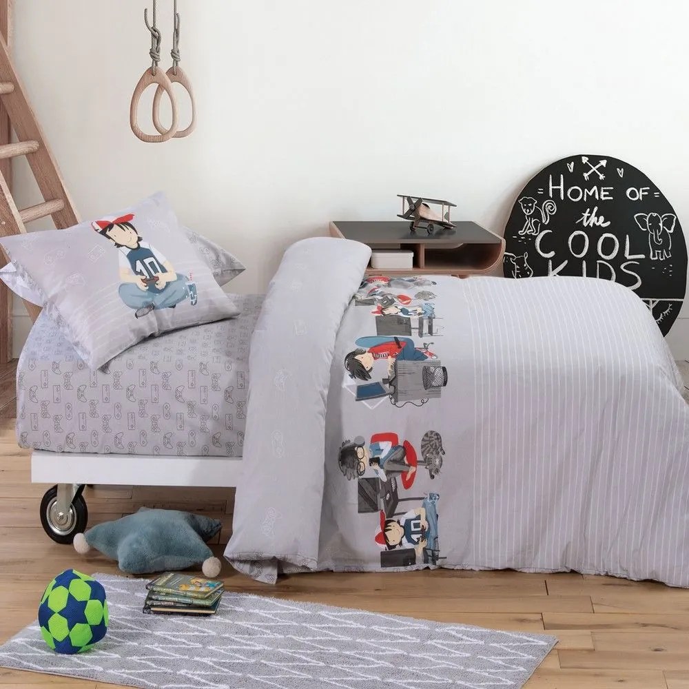 Παπλωματοθήκη Παιδική Busy Day (Σετ 2τμχ) Grey Nef-Nef Single 160x240cm 100% Βαμβάκι