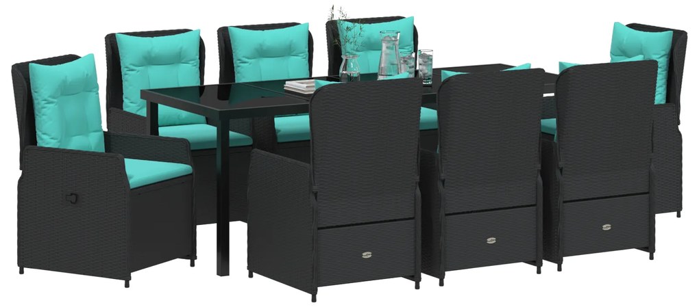 vidaXL Σετ Γεύματος Κήπου 9 Τεμάχια Μαύρο Poly Rattan