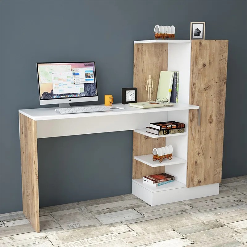 Γραφείο-ραφιέρα Kary pakoworld λευκό-oak 152,5x40x120εκ - 176-000020 - 176-000020
