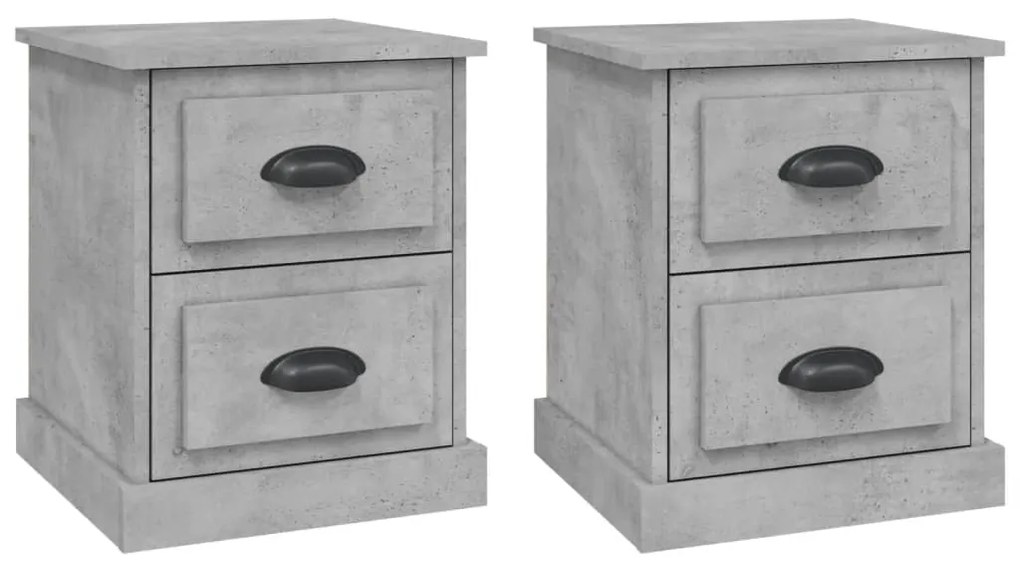 vidaXL Κομοδίνα 2 τεμ. Γκρι Σκυροδέματος 39x39x47,5 εκ. Επεξεργ. Ξύλο