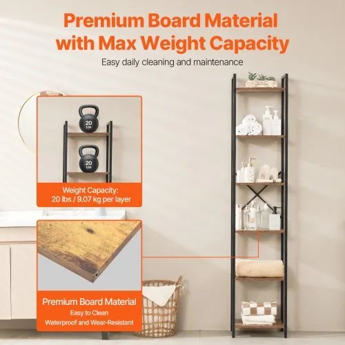 VEVOR Metal Bookshelf Rustic Bookshelf 6-Tier for Living room Bedroom &amp; Office