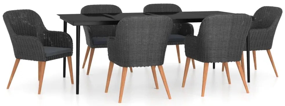 vidaXL Σετ Τραπεζαρίας Κήπου 7 Τεμαχίων Μαύρο με Μαξιλάρια