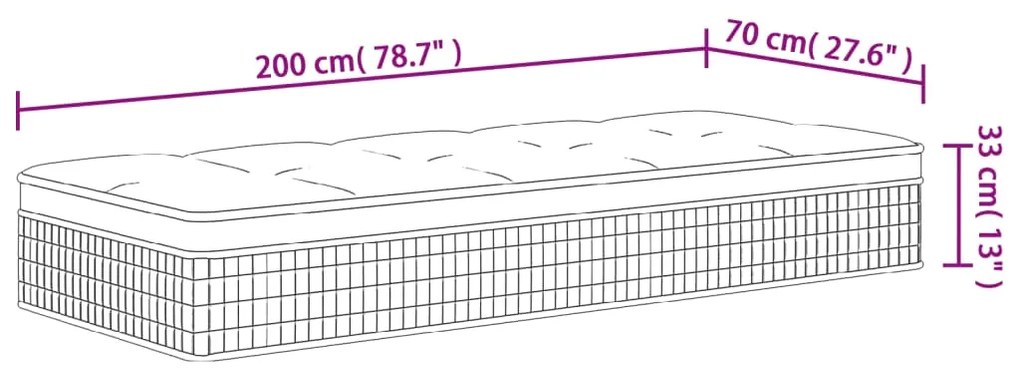 Στρώμα με Pocket Springs Μεσαία Plus Σκληρότητα 70x200 εκ. - Λευκό