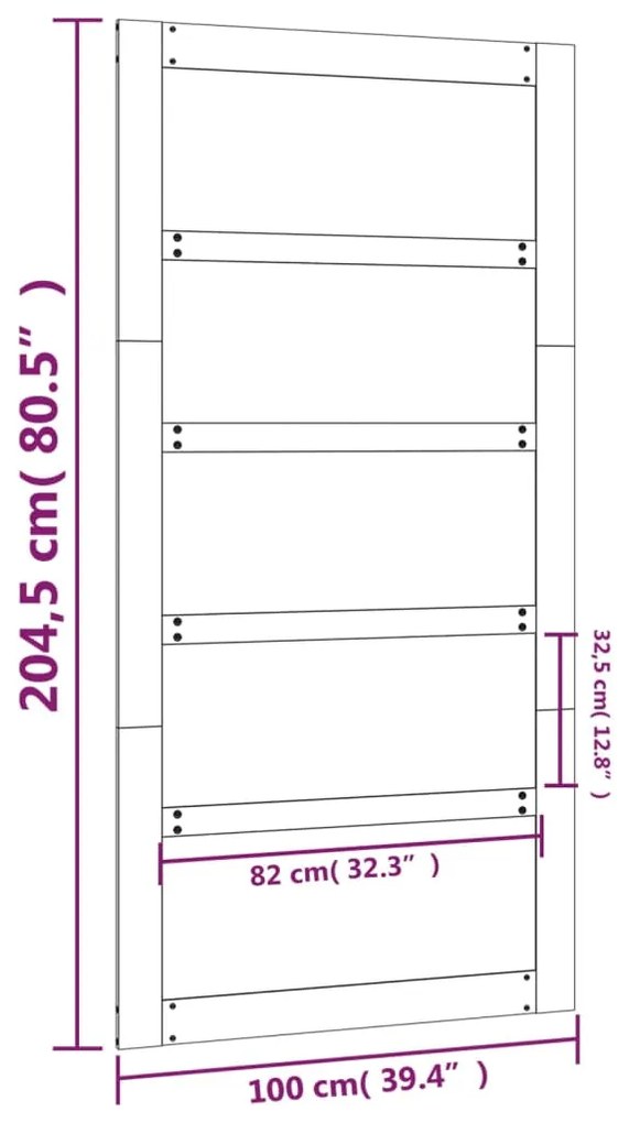 Πόρτα Αχυρώνα 100x1,8x204,5 εκ. από Μασίφ Ξύλο Πεύκου - Καφέ