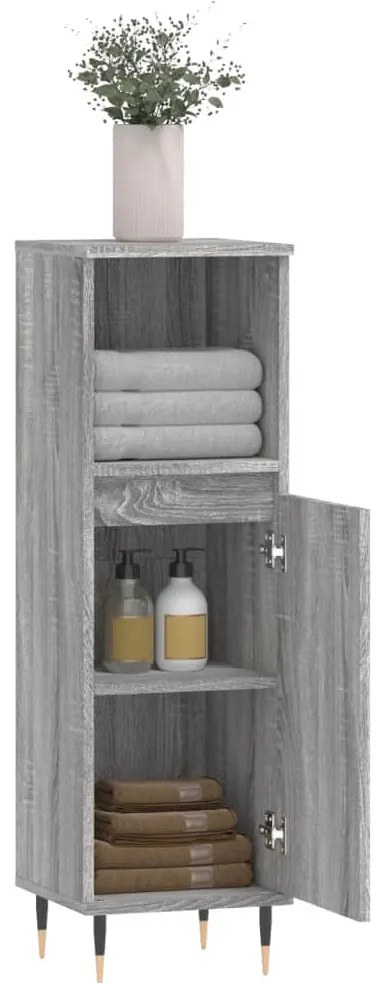 vidaXL Ντουλάπι Μπάνιου Γκρι Sonoma 30x30x100 εκ. Επεξεργασμένο Ξύλο