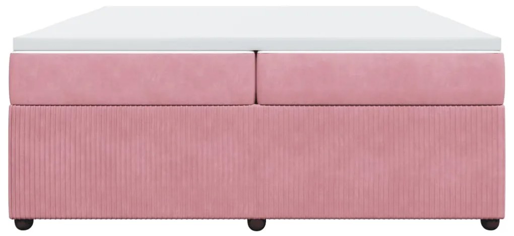 vidaXL Κρεβάτι Boxspring με Στρώμα Ροζ 200x200 εκ. Βελούδινο