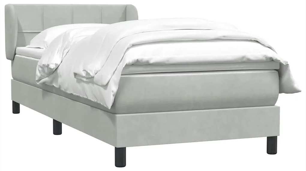 vidaXL Κρεβάτι Boxspring με Στρώμα Ανοιχτό Γκρι 80x210 εκ. Βελούδινο