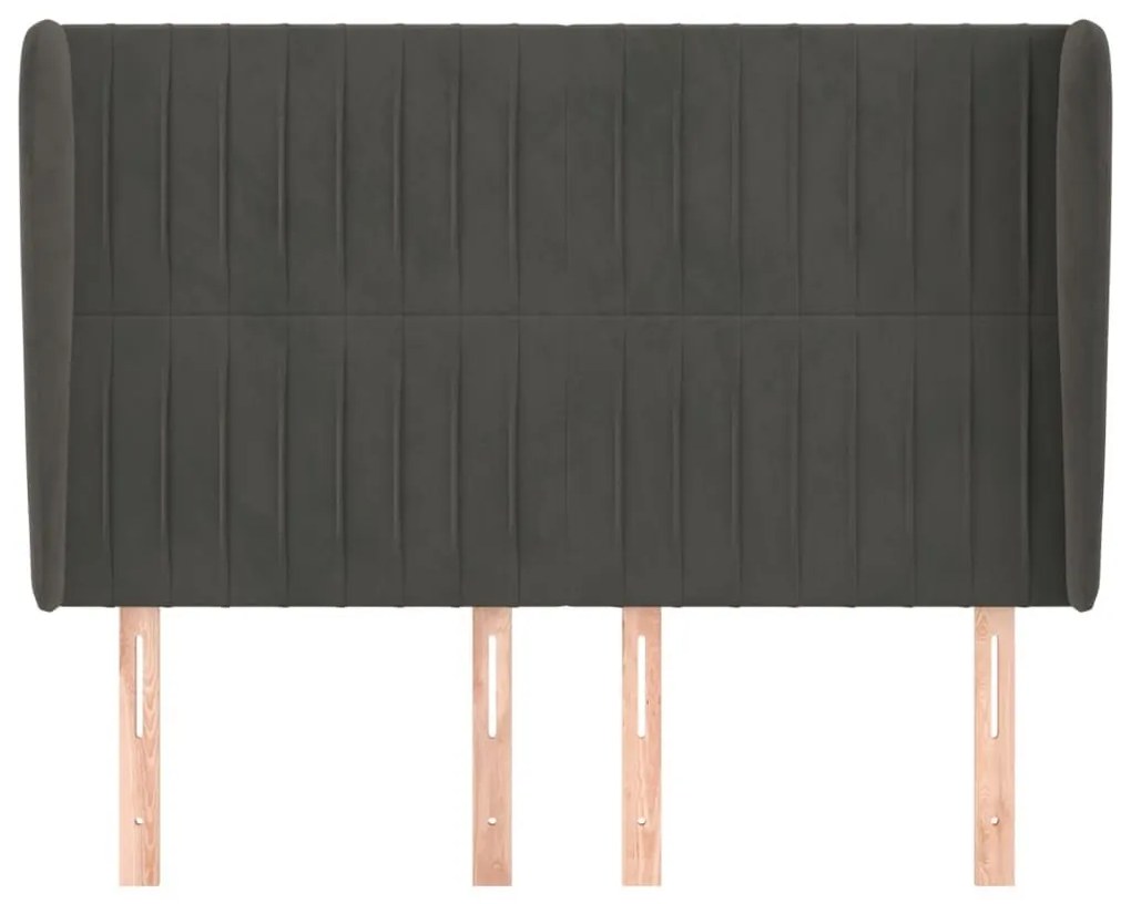 Κεφαλάρι με Πτερύγια Σκούρο Γκρι 147x23x118/128 εκ. Βελούδινο - Γκρι