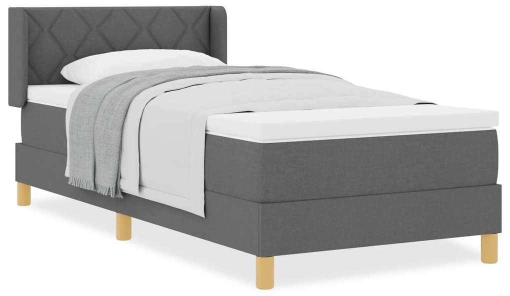vidaXL Κρεβάτι Box Spring με Ματράκι σε Σκούρο Γκρι, 90 x 200 εκ, Ύφασμα