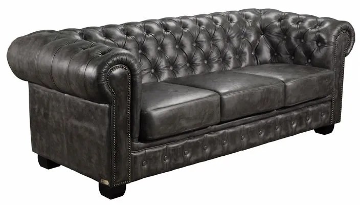 CHESTERFIELD Birmingham Καναπές 3Θέσιος Σαλονιού Καθιστικού, Δέρμα Antique Grey  201x92x74cm Ε9574,32