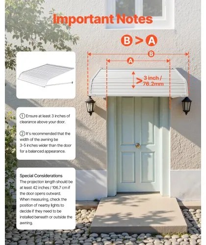 VEVOR Window Awning Door Canopy 40x42 in Aluminum Alloy Front Door Awnings