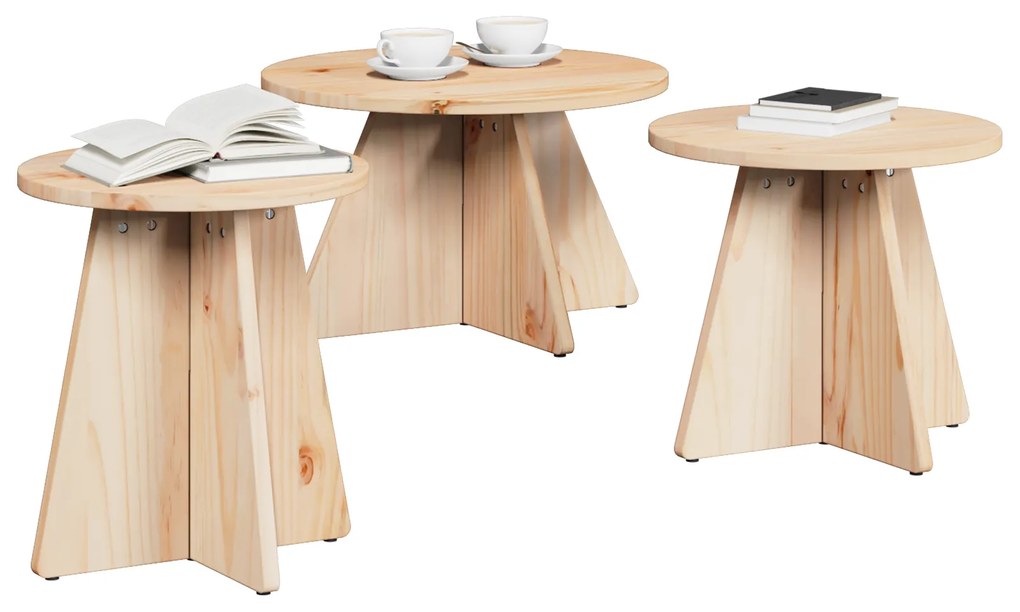 vidaXL Τραπεζάκι σαλονιού 3 pcs Φυσικό 49 x 49 x 30 εκ.