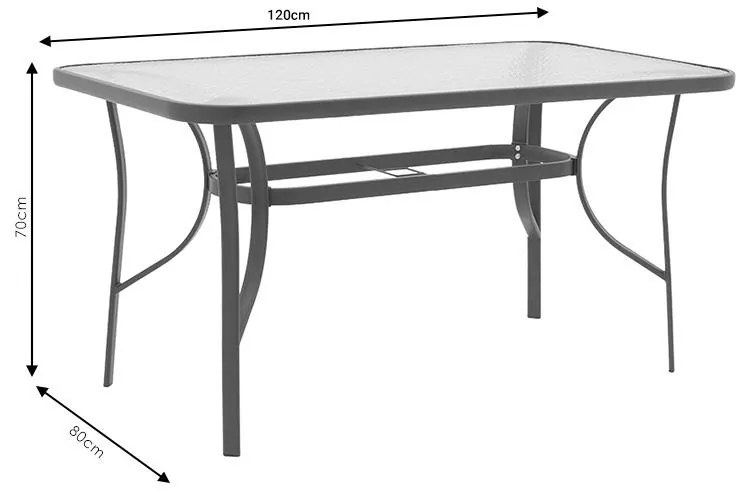 Τραπέζι Ensure ανθρακί μέταλλο-tempered γυαλί 120x70x70εκ