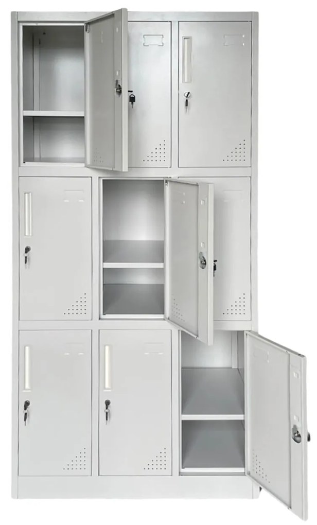 LOCKER 9 Θέσεων Μέταλλο Βαφή Γκρι Με εσωτερικά ράφια 90x40x185cm