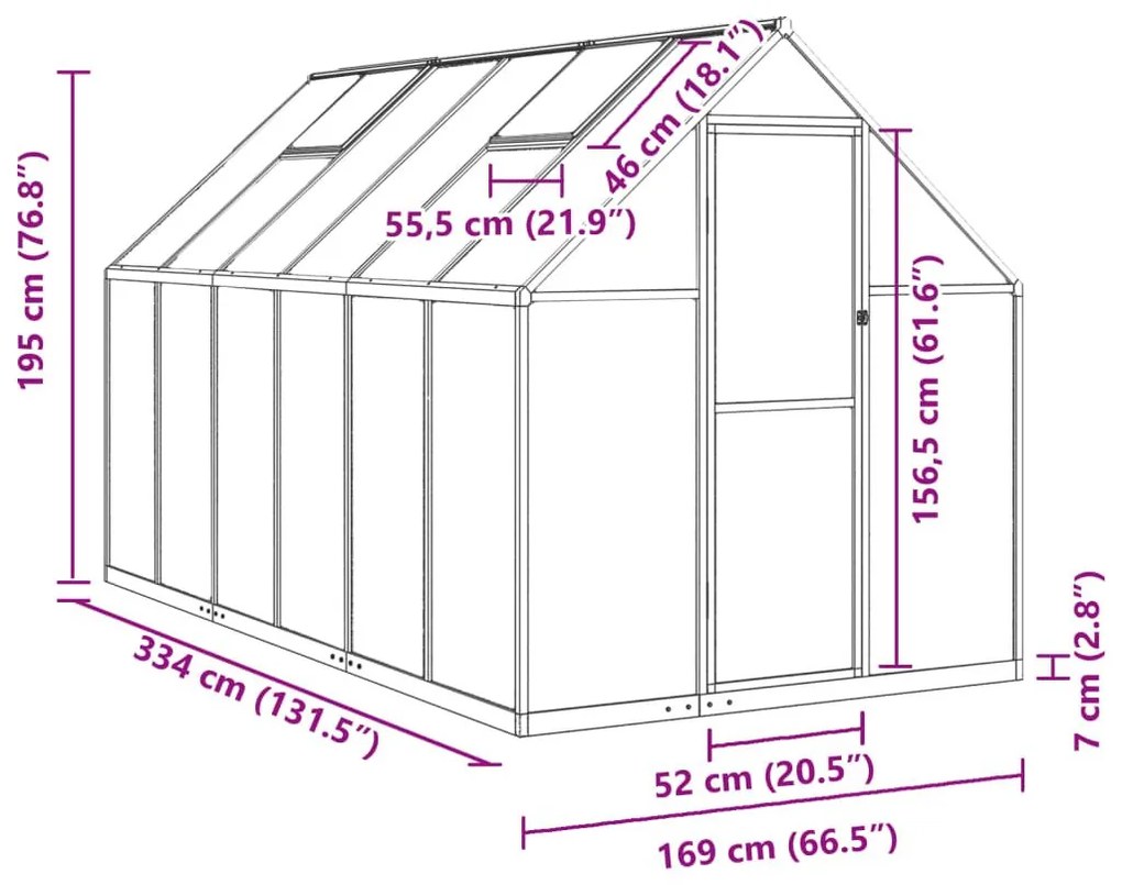 Θερμοκήπιο με Πλαίσιο Βάσης Ανθρακί 334x169x195 εκ. Αλουμίνιο - Ανθρακί