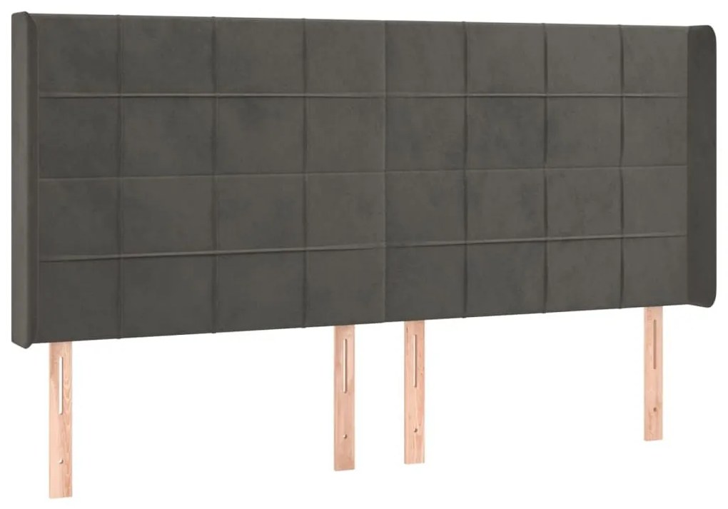 Κεφαλάρι με Πτερύγια Σκούρο Γκρι 183x16x118/128 εκ. Βελούδινο - Γκρι