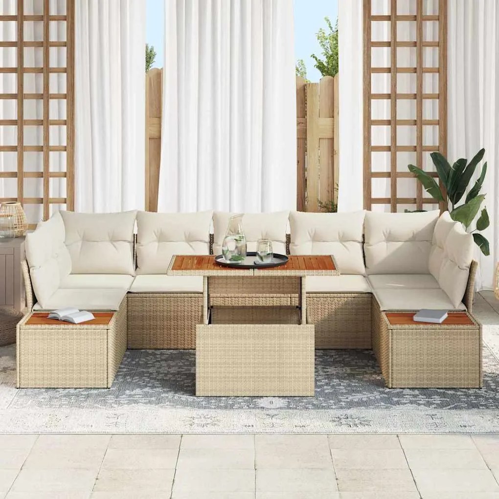 vidaXL Σετ Καναπέ Κήπου με αποθήκευση 8 pcs Μπεζ Πολυ ράταν