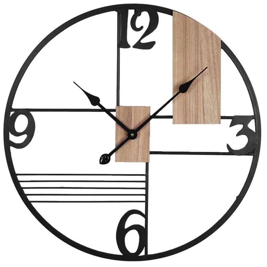 Ρολόι Τοίχου Quarta 351-000010 Φ60x2,5cm Natural-Black Inart Mdf,Μέταλλο