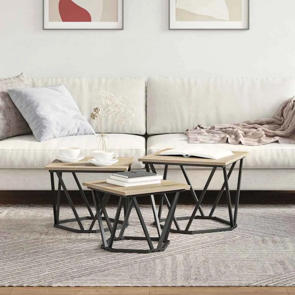 vidaXL Τραπεζάκι σαλονιού 3 pcs Sonoma Δρυς 50 x 50 x 40 cm