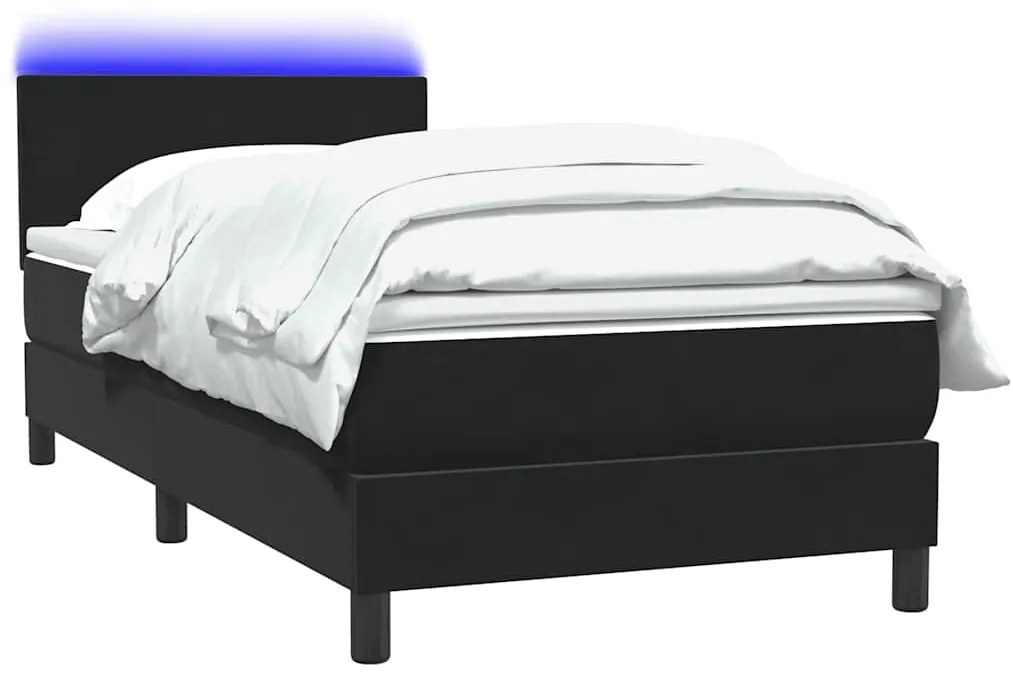 vidaXL Κρεβάτι Boxspring με Στρώμα &amp; LED Μαύρο 80x220 εκ. Βελούδινο