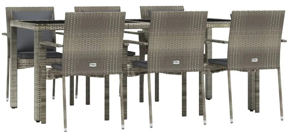 vidaXL Σετ Τραπεζαρίας Κήπου 7 τεμ. Γκρι Συνθ. Ρατάν με Μαξιλάρια