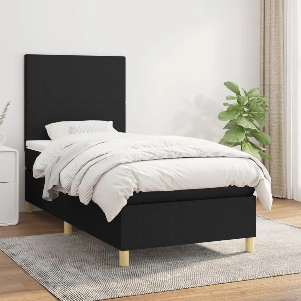 vidaXL Κρεβάτι Boxspring με Στρώμα Μαύρο 80 x 200 εκ. Υφασμάτινο