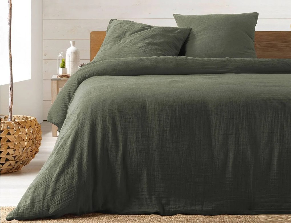 Σετ Υπέρδιπλη Παπλωματοθήκη & 2 Μαξιλαροθήκες Angelia Douceur d'intérieur από βαμβάκι 57TC, με διαστάσεις 220x240cm - Khaki