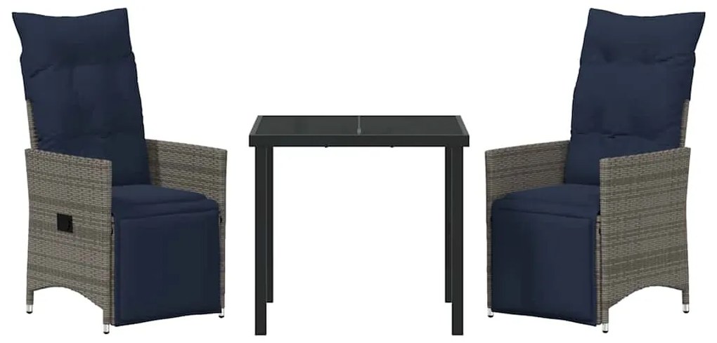 vidaXL Σετ τραπεζιού και καρέκλας με μαξιλάρι 3 pcs Γκρι Ράτα PE