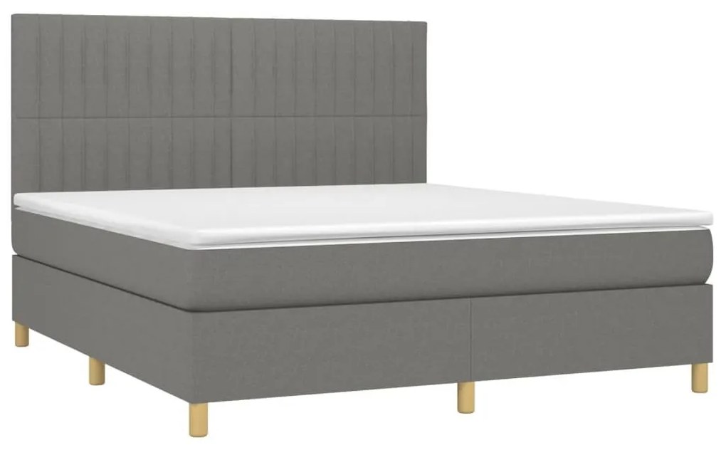 Κρεβάτι Boxspring με Στρώμα &amp; LED Σκ.Γκρι 160x200 εκ Υφασμάτινο - Γκρι