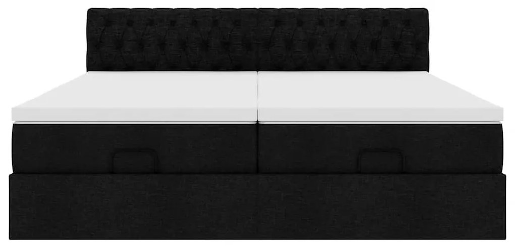 vidaXL Οθωμανικό Κρεβάτι με Στρώματα Μαύρο 200x200cm Ύφασμα