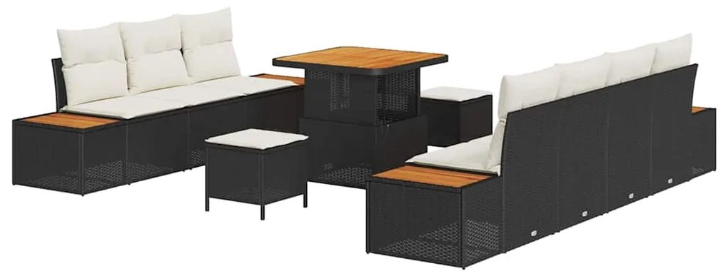 vidaXL Σετ Καναπέ Κήπου με μαξιλάρι 10 pcs Μαύρο Πολυ ράταν