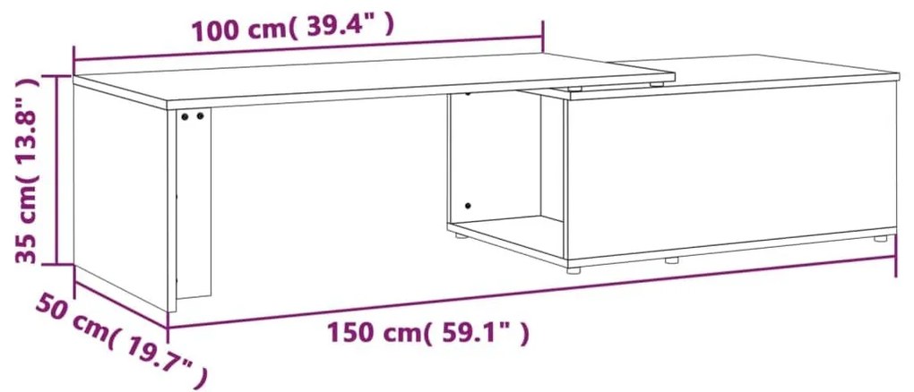 Τραπεζάκι Σαλονιού Καπνιστή Δρυς 150x50x35 εκ. Επεξεργ. Ξύλο - Καφέ