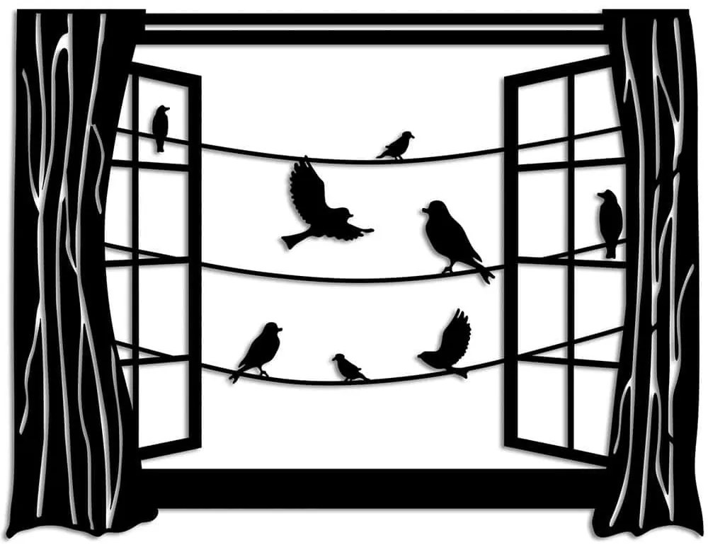 Διακοσμητικό Τοίχου Birds In Front Of The Window 891TNL3164 70x52cm Black Wallity Μέταλλο