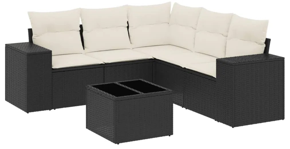 vidaXL Καναπές Κήπου 6 Τεμαχίων Μαύρο από Συνθετικό Ρατάν με Μαξιλάρια