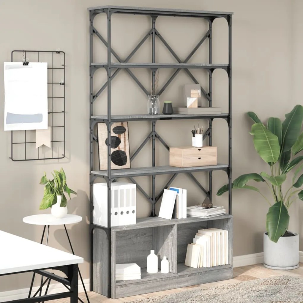 vidaXL Βιβλιοθήκη Γκρι Sonoma 100x26x180 εκ. Επεξεργ. Ξύλο &amp; Μέταλλο