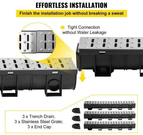 VEVOR Drainage Trench Driveway Channel Drain Kit Metal Grate-5.8