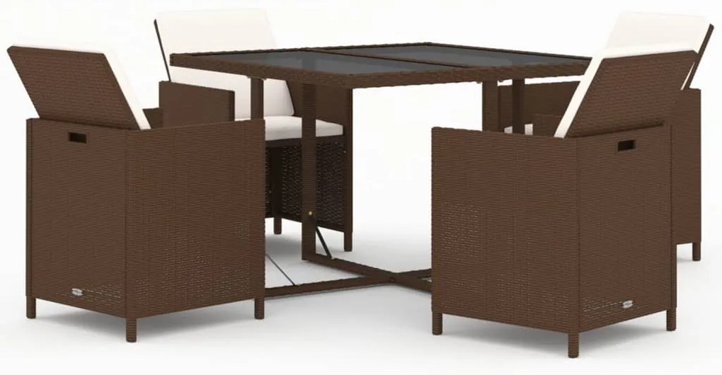 vidaXL Σετ Τραπεζαρίας Κήπου 5 τεμ. Καφέ Συνθετικό Ρατάν με Μαξιλάρια