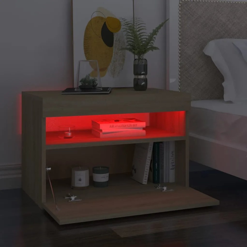vidaXL Κομοδίνα με LED 2 τεμ. Sonoma Δρυς 60 x 35 x 40 εκ.
