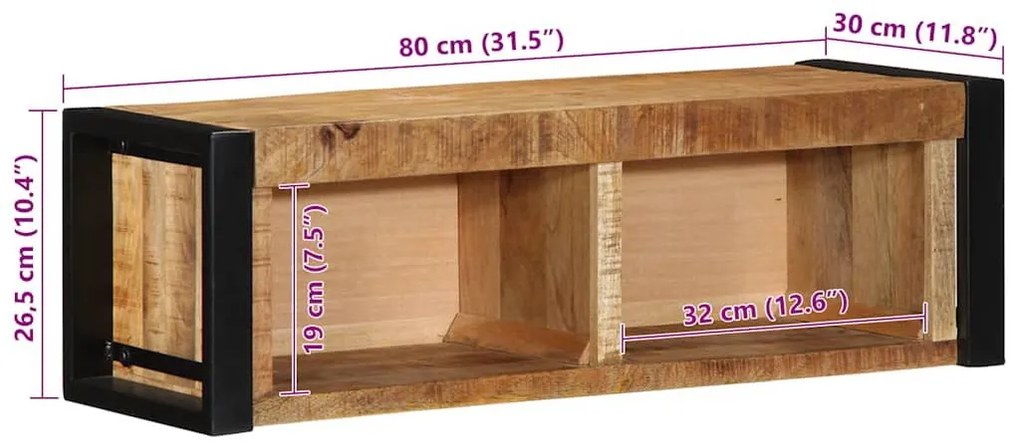 ντουλάπι τηλεόρασης 80x30x25 cm Στερεό ακατέργαστο ξύλο Mango - Καφέ