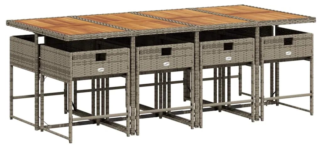 vidaXL Σετ Τραπεζαρίας Κήπου 9 τεμ. Γκρι Συνθ. Ρατάν με Μαξιλάρια