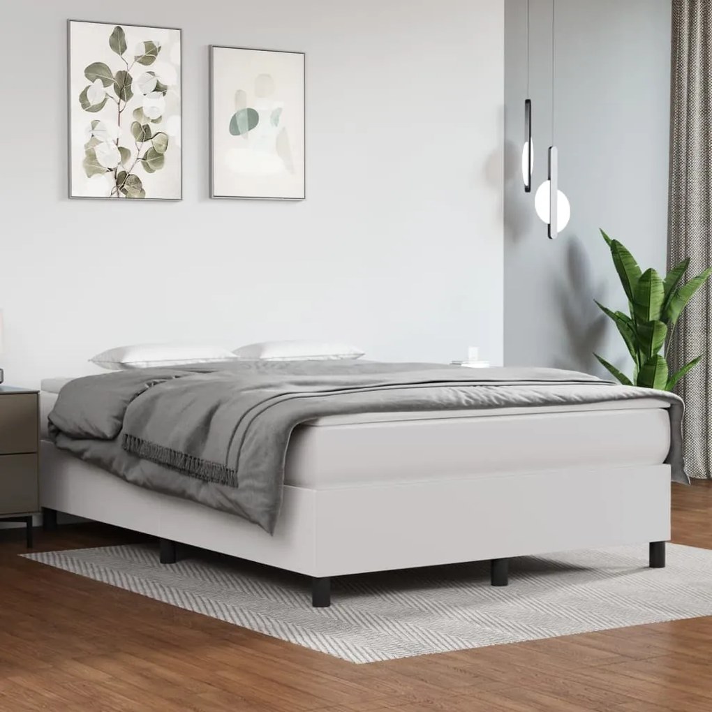 Κρεβάτι Boxspring με Στρώμα Λευκό 140x200εκ.από Συνθετικό Δέρμα