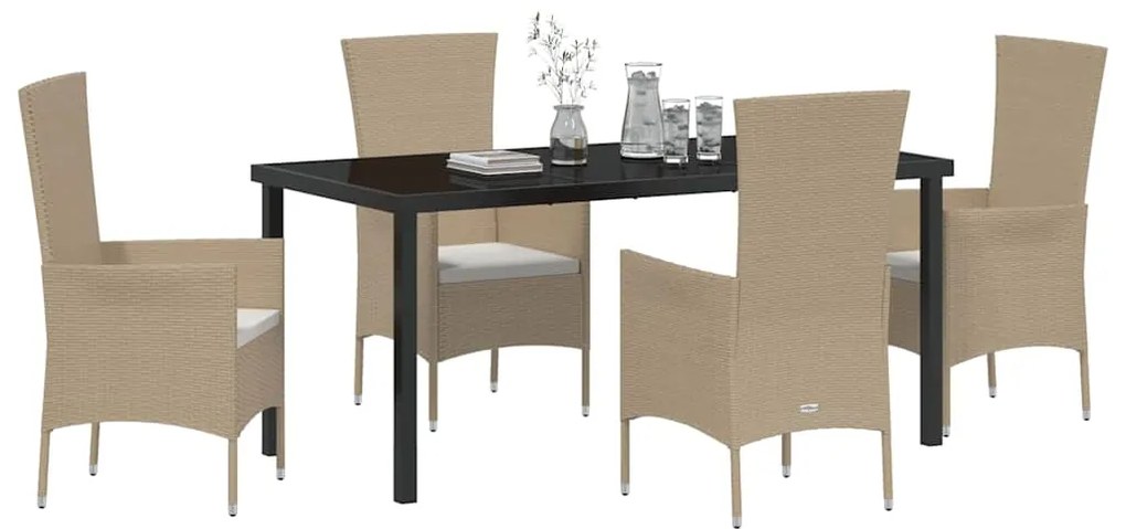 vidaXL Σέτ φαγητού για κήπο με μαξιλάρι 5 pcs Μπεζ συνθετικό ρατάν
