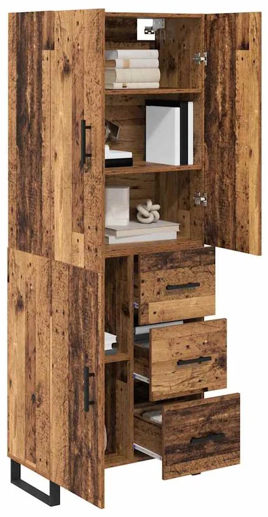 vidaXL Highboard με συρτάρι 2 pcs Παλιό Ξύλο Σύνθετο Ξύλο και Γυαλί