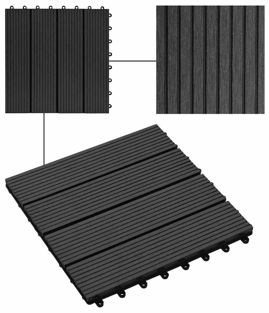 vidaXL Πλακάκια Deck 22 τεμ. Μαύρα 30 x 30 εκ. 2 μ² από WPC