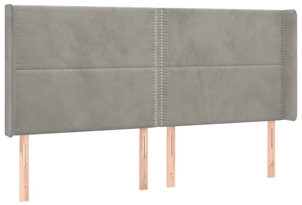 Κεφαλάρι με Πτερύγια Ανοιχτό Γκρι 183x16x118/128 εκ. Βελούδινο - Γκρι