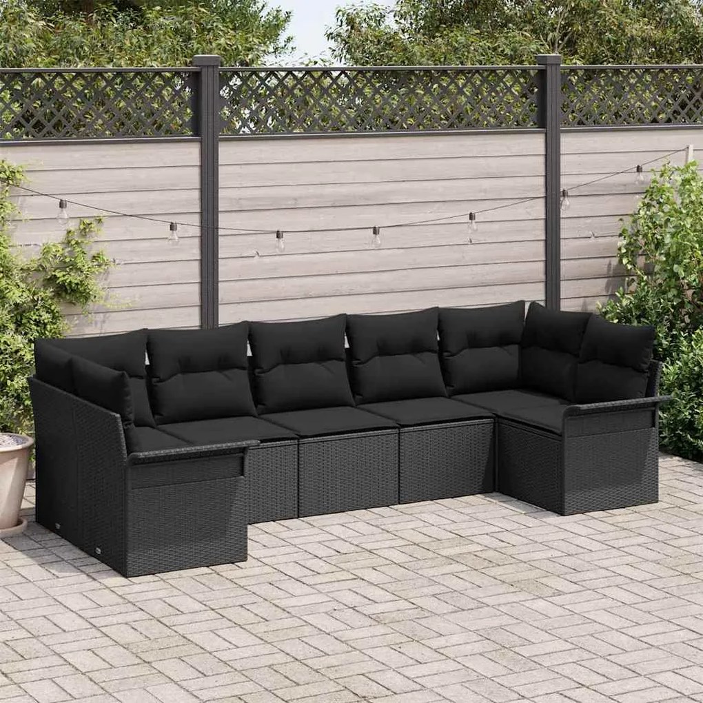 vidaXL Σετ Καναπέ Κήπου με μαξιλάρι 7 pcs Μαύρο Πολυ ράταν