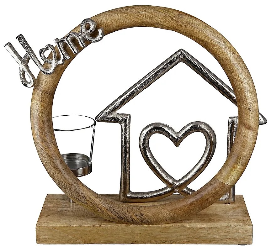 Θήκη Ρεσώ ArteLibre 'Home' Σπίτι Σε Κύκλο Φυσικό/Ασημί Ξύλο/Αλουμίνιο 9x27cm-05160465
