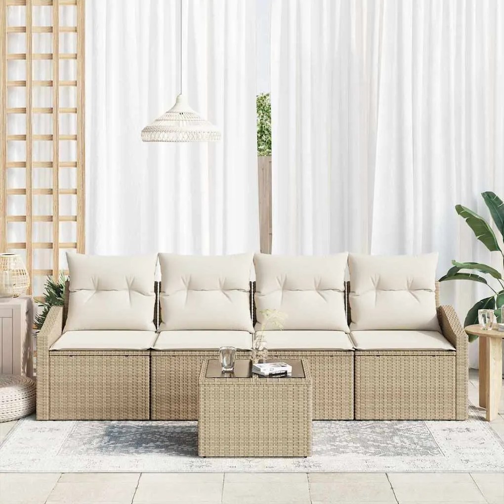 vidaXL Σετ Καναπέ Κήπου με μαξιλάρι 5 pcs Μπεζ, Κρέμα 55 x 55 x 37 εκ